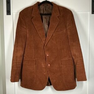 Vintage Corduroy Sport Coat Blazer Jacket Woodmere Men 42R Brown Elbow Patch